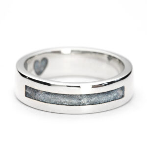 Silver Ashes River Ring with resin-filled channel holding ashes
