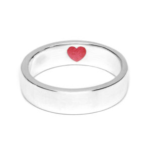 Ashes silver band ring with secret heart compartment inside to hold ashes. held in place by coloured resin