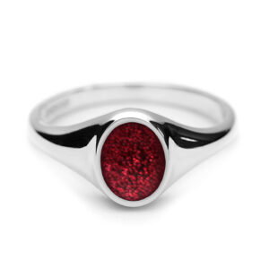 Polished sterling silver small Ashes Signet Ring with coloured resin face and hidden resin ashes compartment