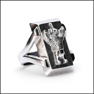 Sterling silver Unicorn Polar Bear Solo ring. The Unicorn Polar Bear is set in a solid silver ingot – designer statement jewellery from the Lloyd Henshall Collection.”