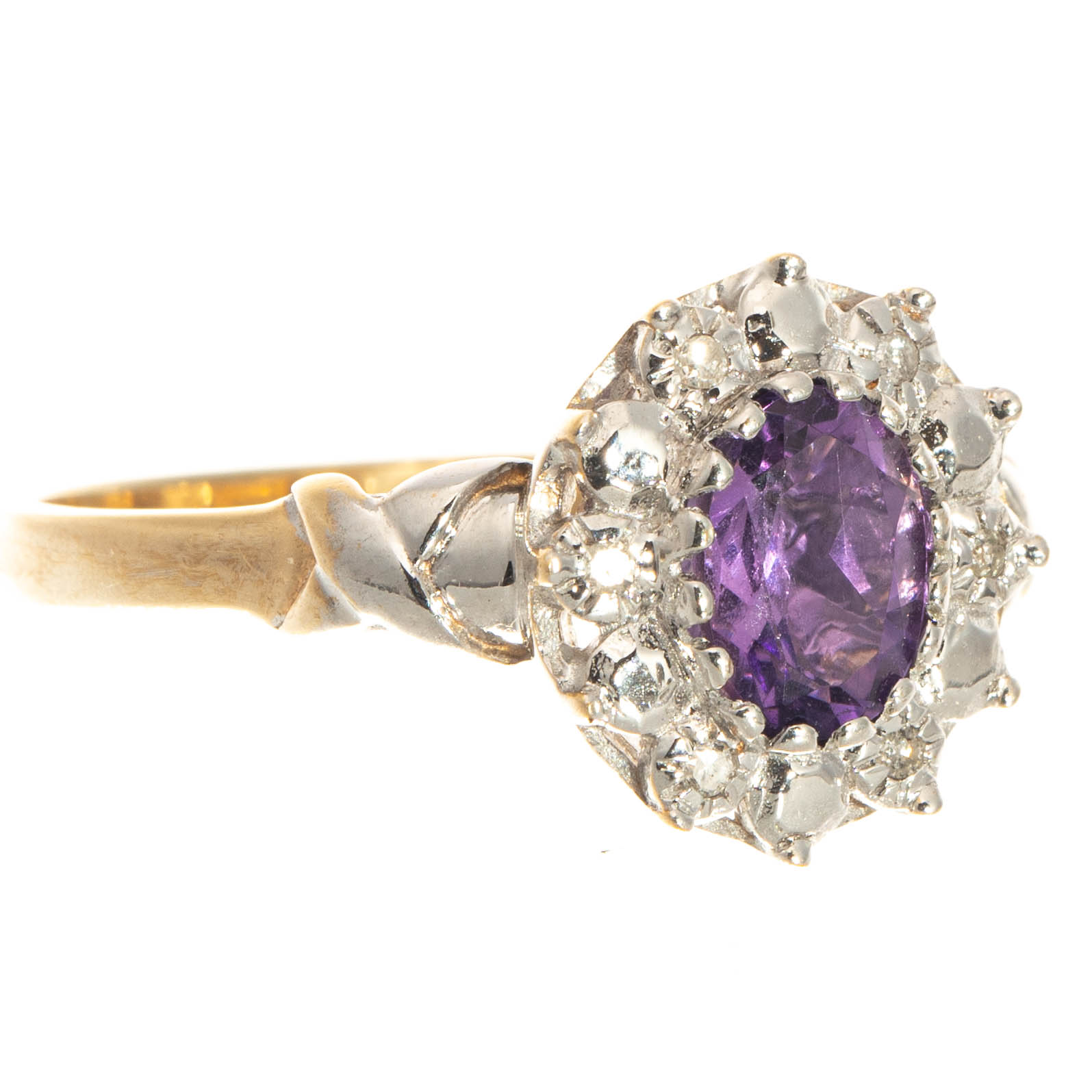 9ct Gold Amethyst & Diamond Cluster Ring