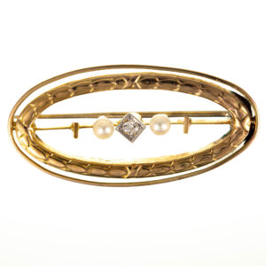 14ct Gold Diamond & Pearl Brooch