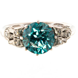18ct White Gold Blue Zircon & Diamond Ring