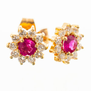 18ct Gold Ruby & Diamond Cluster Earrings