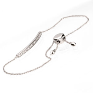 14ct white gold diamond bar bracelet with adjustable slider and spiga chain.