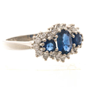 Platinum Sapphire & Diamond Triple Cluster Ring