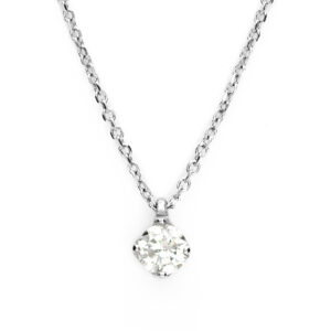 Platinum pre-loved diamond solitaire pendant with a 0.50ct round brilliant diamond on a 16-inch chain.