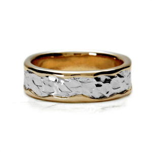 Vulcan Organic ring with gold outer band and hammered white gold centre