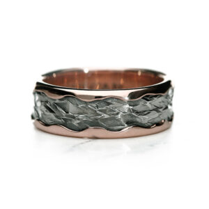 Vulcan Organic ring with rose gold outer band and hammered silver centre
