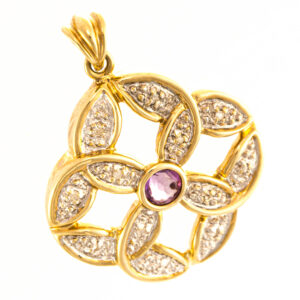 9ct Gold Amethyst & Zirconia Pendant