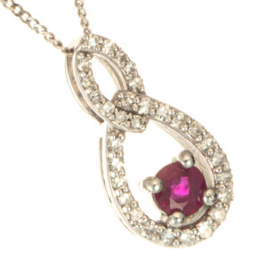 9ct White Gold Ruby & Diamond Pendant