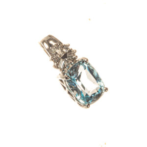 9ct White Gold Blue Topaz & Diamond Pendant