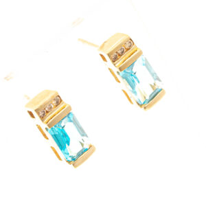 9ct Gold Blue Topaz & Diamond Earrings