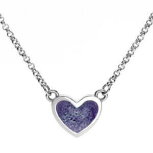 Silver heart memorial necklace with coloured resin centre holding ashes