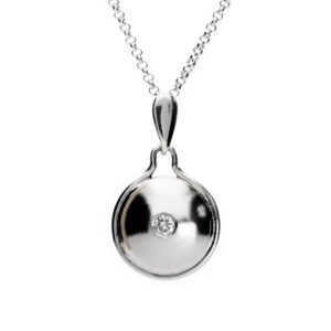 Ashes Love silver diamond shaker pendant containing cremation ashes handmade by Mark Lloyd.