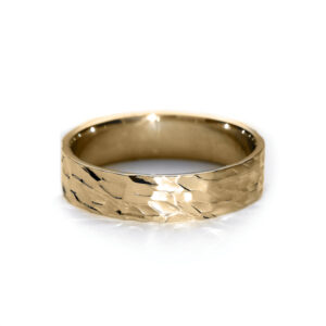 Hammered precious metal ring handcrafted in 18ct Gold by Mark Lloyd Master Goldsmith