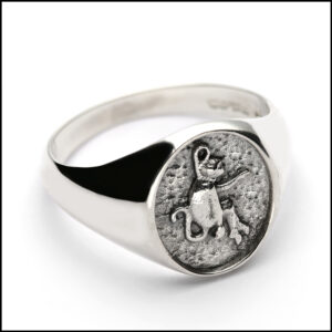 Sterling silver signet ring engraved with Hartlepool Monkey design, oxidised antique finish
