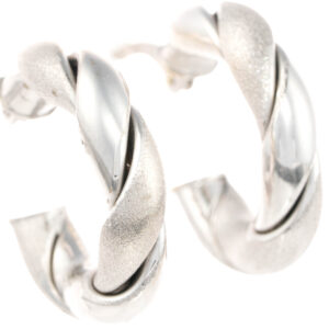 9ct White Gold Textured Hoop Earrings