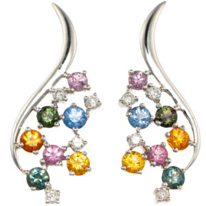 18ct White Gold Sapphire & Diamond Cluster Earrings