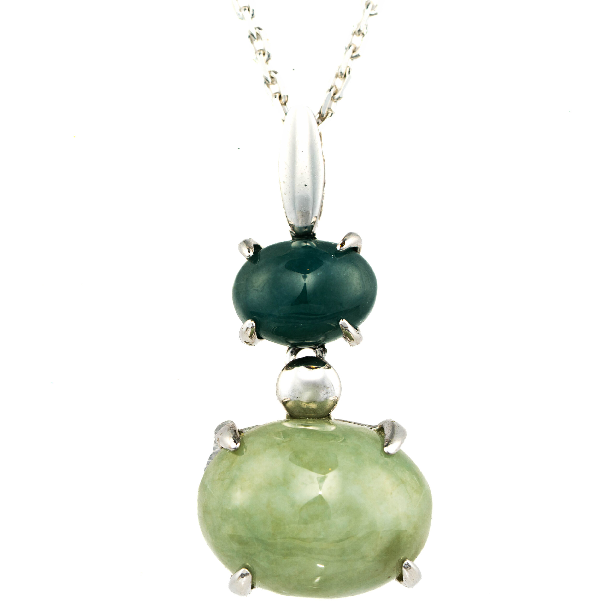 Silver Double Cabochon Jade Pendant - Image 2