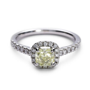 GIA 0.90ct Fancy Light Yellow Diamond Platinum Halo Ring