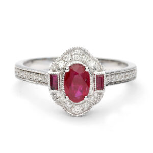 18ct White Gold Ruby and Diamond Halo Ring