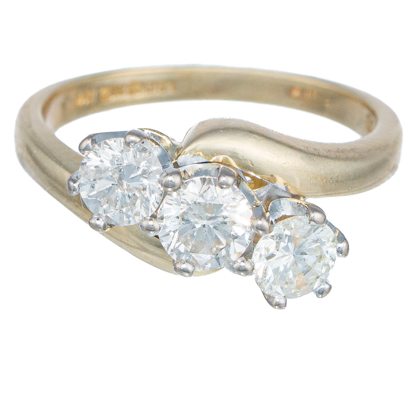 18ct Gold Triple Diamond Crossover Ring - Image 2