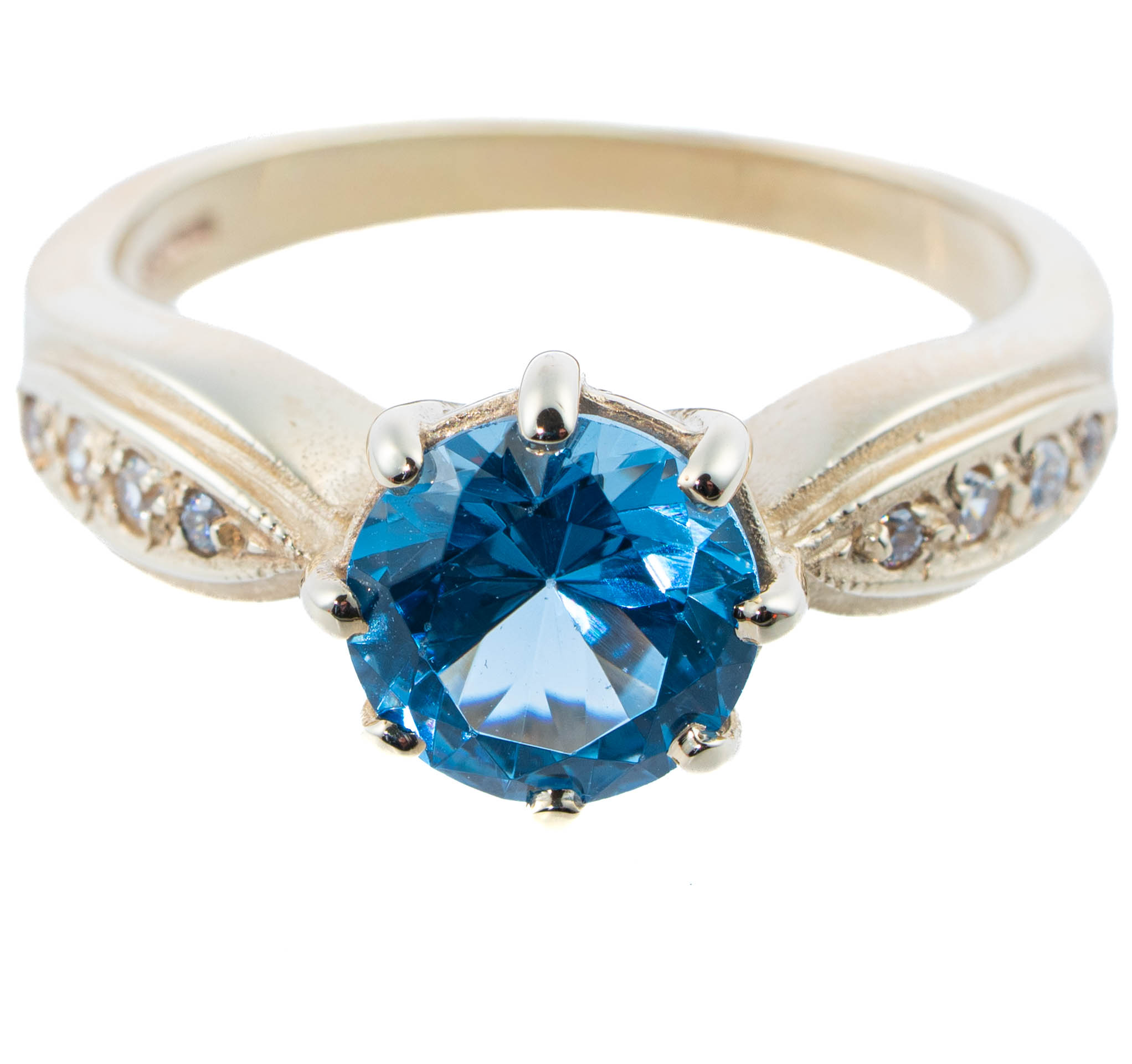 9ct Gold Blue Topaz & Diamond Ring - Image 2