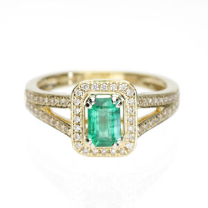 Emerald and Diamond Halo Ring