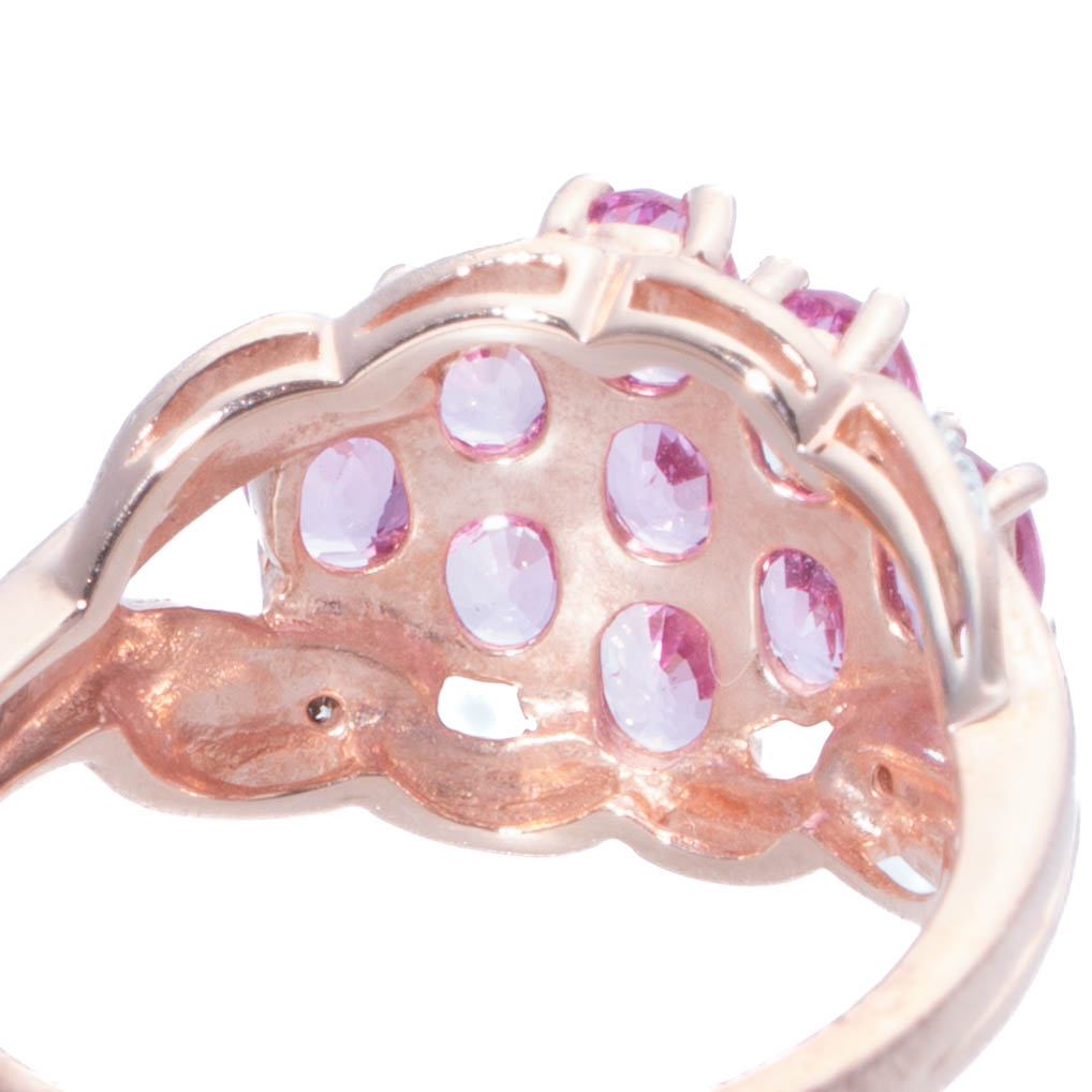 9ct Rose Gold Pink Stone Cluster Ring - Image 3